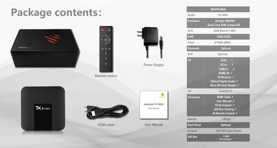Android 11 TX3 Mini Plus OTT  সেট টপ বক্স অ্যামলজিক S905W 4K কোয়াড কোর