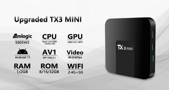 ODM Android 6.0 Amlogic S905w2 সেটআপ বক্স  TX3mini Wifi2.4G 5G